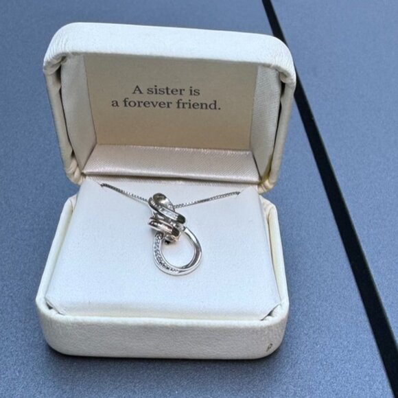 14k Gold and Sterling Silver Diamond Loop Necklace NWT never worn
